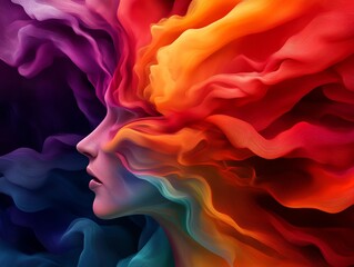 Obraz premium A surreal figure made entirely of shifting colors and abstract shapes, representing the fluidity of creativity