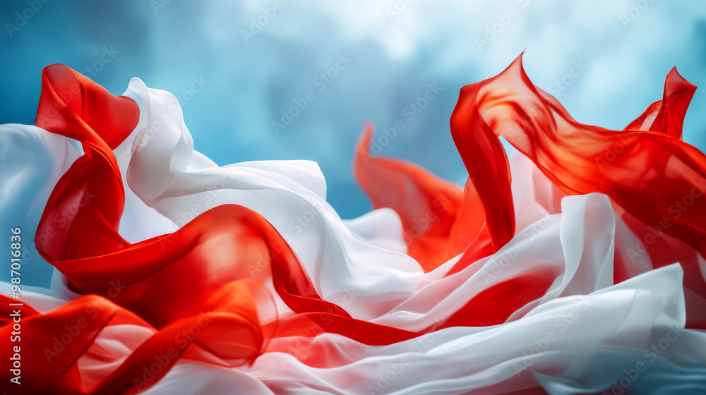 Aufkleber a vibrant display of flowing red and white fabric, creating a sense of movement and elegance against