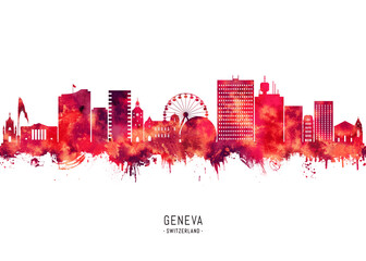 Fototapeta premium Geneva Switzerland Skyline Red