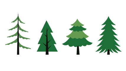 Coniferous trees set. Spruce, fir, cedar, pine. Simple flat style vector illustration. Design elements isolated on a white background for a poster, banner, textbook, infographic.