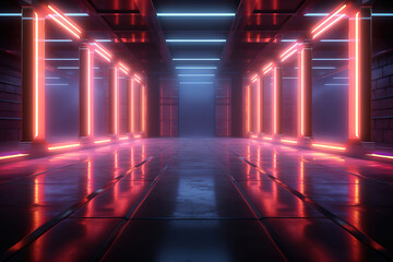 Fototapeta premium Attractive Modern Futuristic Red Neon Lights Background