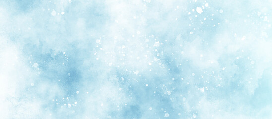 Soft and shiny bokeh is falling randomly on clouds texture, blue grunge texture with bokeh, beautiful blue watercolor background with glitter particles, light blue bokeh background for design.