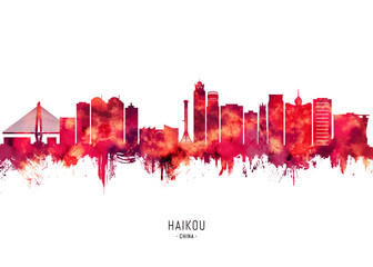 Fototapeta premium Haikou China Skyline Red