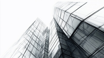 Fototapeta premium a drawing sketch of architecture, modern office building, perspective, simple lines, on white background.