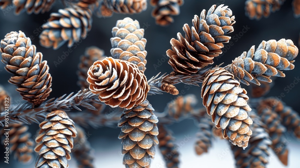 Poster a close up of a branch with pine cones.