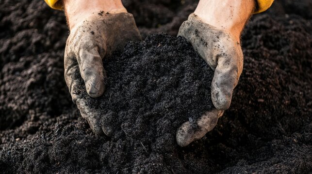 Biochar being added to soil to improve carbon content and fertility