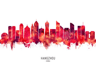 Fototapeta premium Hangzhou China Skyline Red