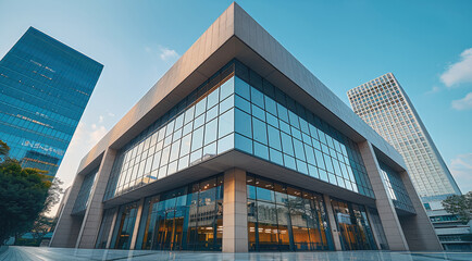 A modern bank building, Business office building architecture of City.