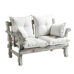 Fototapeta premium Cozy white sofa with plush cushions and rustic wooden frame