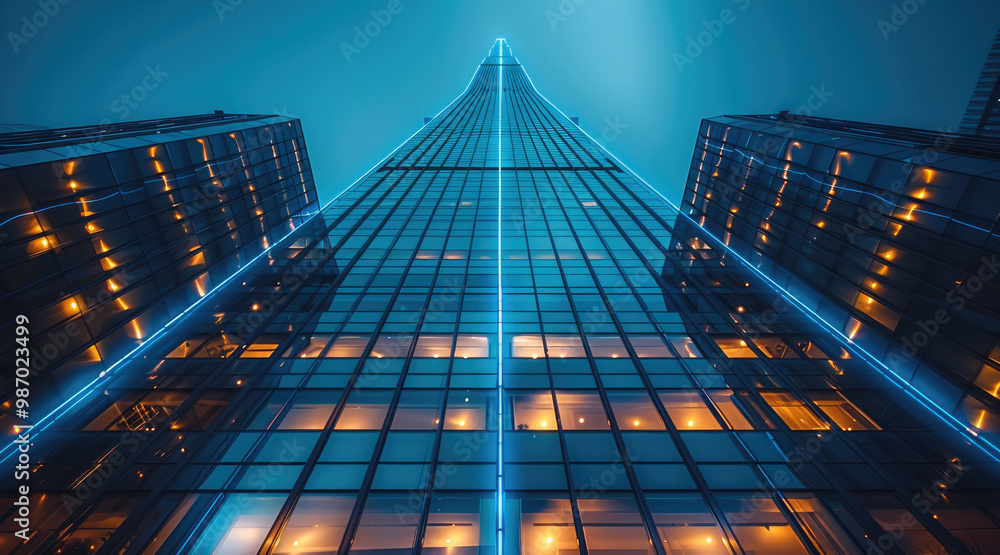 Poster low angle view a tower building all illuminated by led lights.