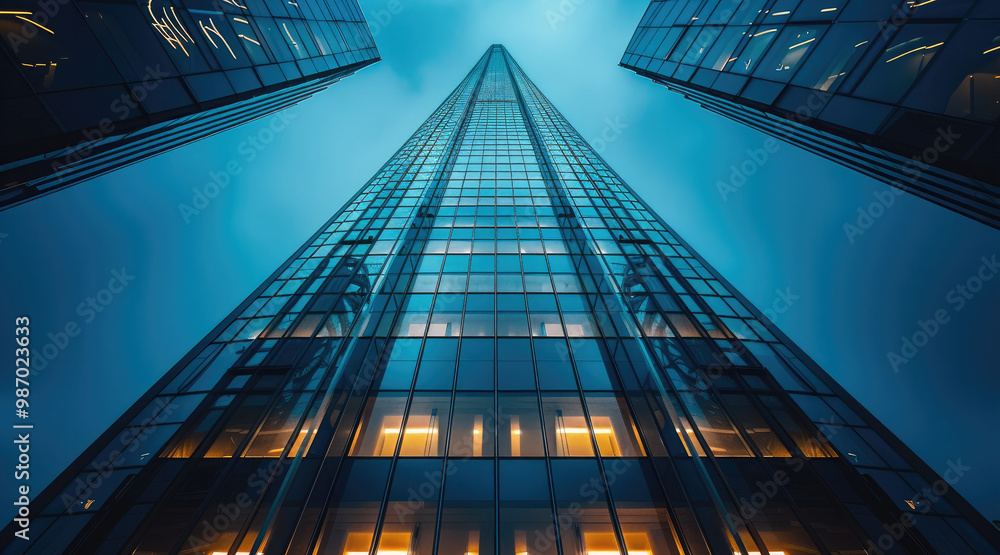 Poster low angle view a tower building all illuminated by led lights.