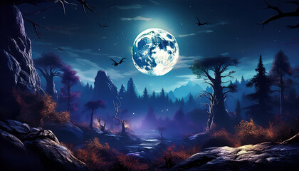 Halloween haunted landscape illustration