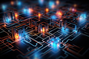 Obraz premium Attractive Technology business 3d illustration chipset circuit neon light glow background