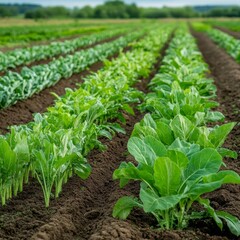 Obraz premium Diverse crops growing in a polyculture system, improving soil fertility and reducing pests