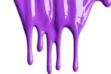 Naklejka premium Vibrant purple paint dripping down against a clean white backdrop, perfect for creative designs, arts, or abstract backgrounds.