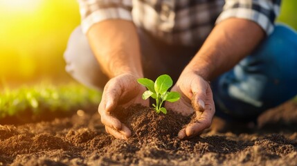 Farmer using natural fertilizers to rejuvenate depleted soil, soil resource management