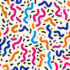 Joyful Memphis Pattern with Vibrant Squiggles and Bright Hues for Positive Vibes
