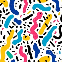 Eclectic Joy - Vibrant Memphis Pattern with Playful Squiggles and Bright Hues for a Cheery Atmosphere