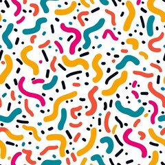 Playful and Vibrant Memphis Pattern with Cheerful Squiggles and Bright Hues Bringing Joyful Positivity