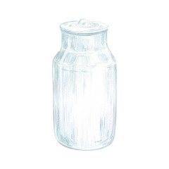 Hand drawn watercolor blue can of milk isolated on white background. Can be used for postcard, label, scrapbook and other printed products.