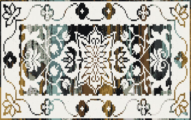 Modern Boho trending style Carpet design illustration with distressed and grunge texture in high resolution
