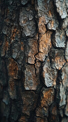 Fototapeta premium closeup rustic tree bark texture - dark brown, grey, and orange tones - natural background