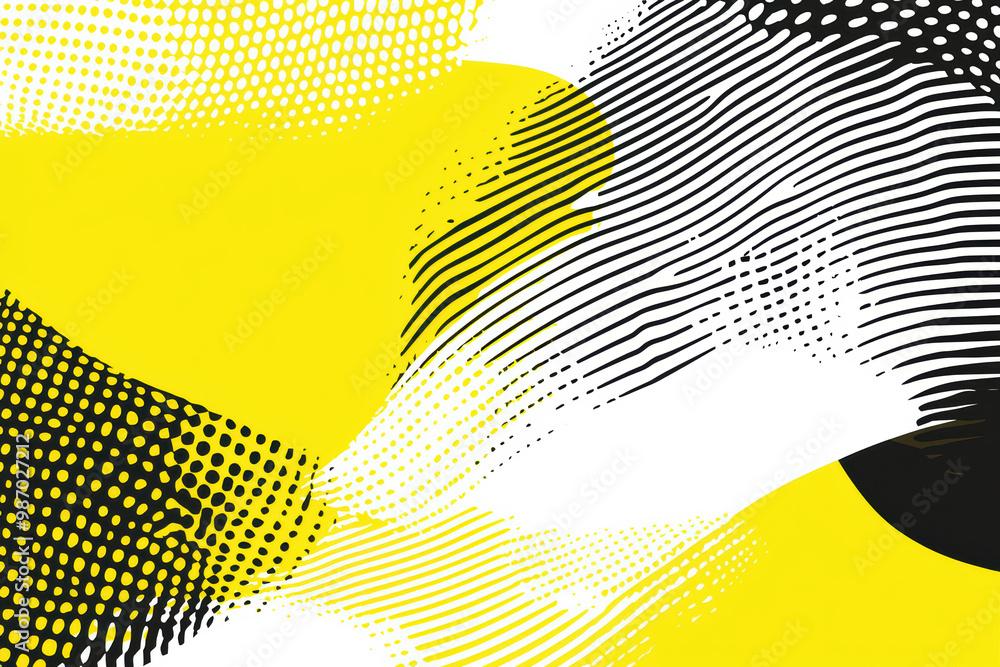 Aufkleber a vibrant abstract design featuring yellow, black, and white patterns with dynamic lines and shapes,