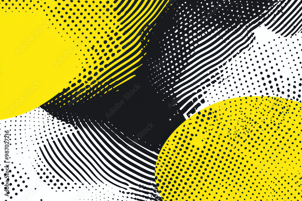 Poster abstract pattern featuring bold yellow shapes and dynamic black and white lines, creating a modern, 