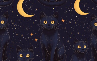 Black Cats and Moons in the Night Sky