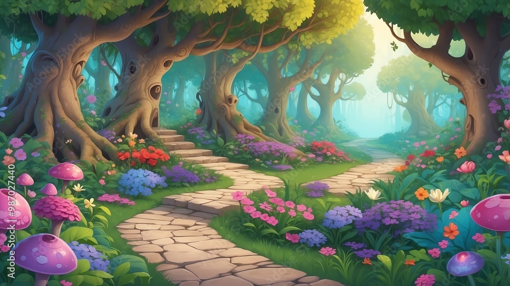 Canvas Prints enchanted garden path cartoon background design