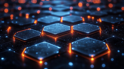 Obraz premium Futuristic hexagonal pattern with glowing edges, perfect for technology, gaming, and digital art projects.
