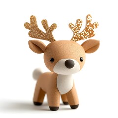 Obraz premium Adorable Reindeer Figurine with Glittering Antlers on White Background