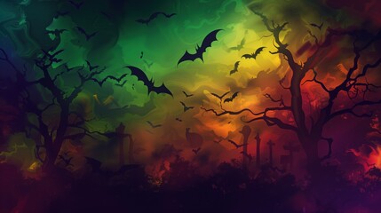 Obraz premium Spooky Halloween Night with Bats and Trees for seasonal events and advertisements