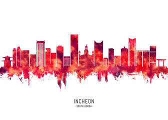 Fototapeta premium Incheon South Korea Skyline Red