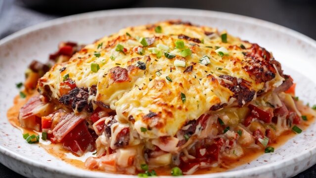 Ruben casseroles on a white plate.