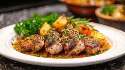 Lamb rack in Dijon style with a herb crust.