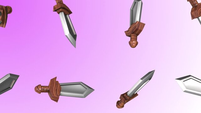 3D Sword Icon Falling on a Light Background. Gaming Swords Falling Animation. 4K