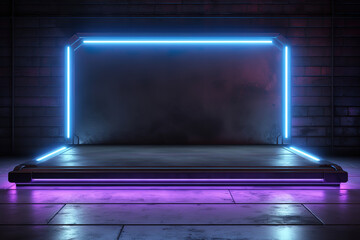 Amazing Neon light background space scene spotlight night background street floor studio colorful