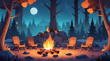Magical Campfire Scene Cartoon Background Design