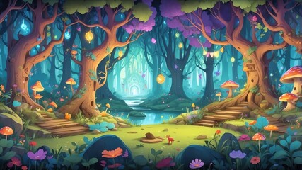Magical Woodland Music Festival Cartoon Background Design