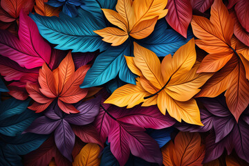 Attractive Colorful Autumn Leaves Background with Dark Foliage Patterns for Nature Concept Wallpaper