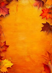 A frame of autumn leaves on an orange background