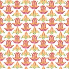 Hand drawn watercolor Russian traditional floral ornament seamless pattern isolated on white background. Illustration can be used for textile, fabric, scrapbook and other printed products.
