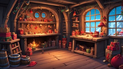 santas secret workshop cartoon background design
