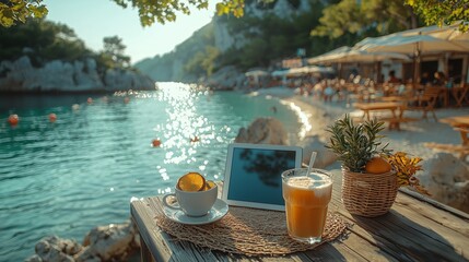 Obraz premium Organizing Tasks as a Digital Nomad by the Water