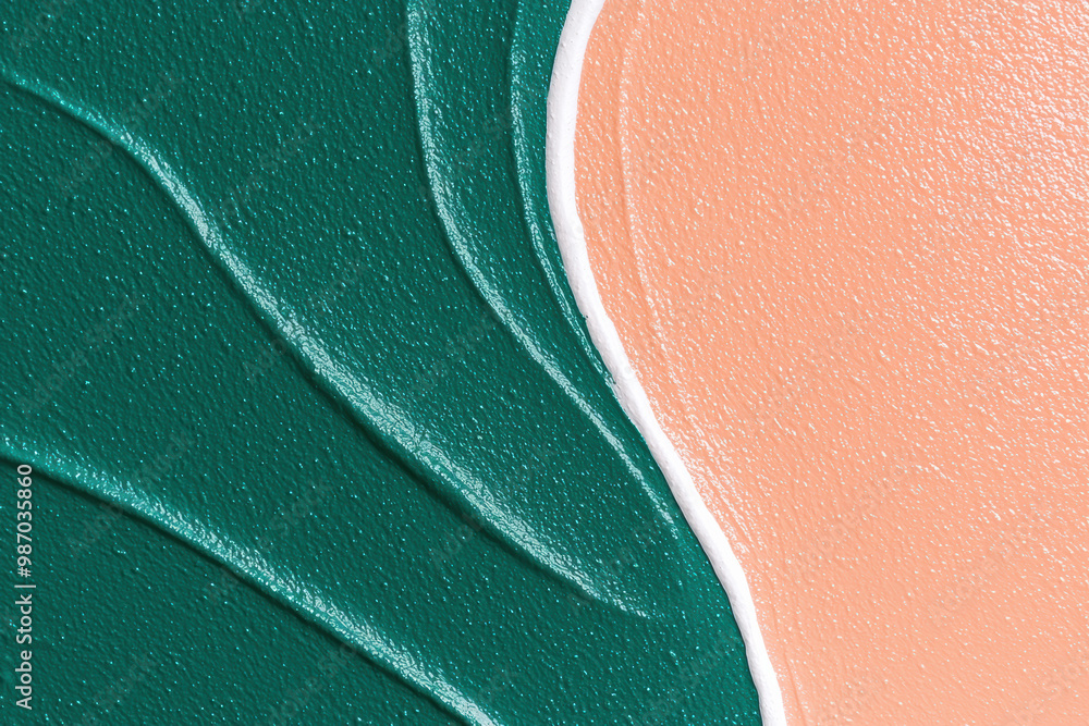 Poster abstract texture showcasing smooth layers of green and peach paint, creating a modern artistic desig
