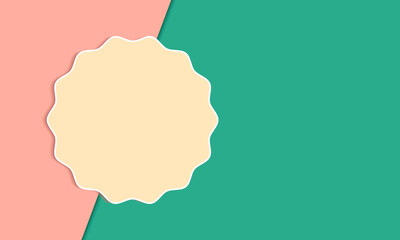 Minimalistic Geometric Background with Scalloped Label. diagonal banner template. Dual-Tone Pink and Green Abstract Design. Modern Pastel Background with Central Label. Elegant Scalloped-Edge Label

