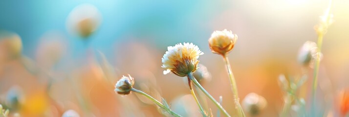 Fototapeta premium A tight shot of a flower cluster, foreground populated by clear yellow and orange blossoms, background softly blurred with similar hues