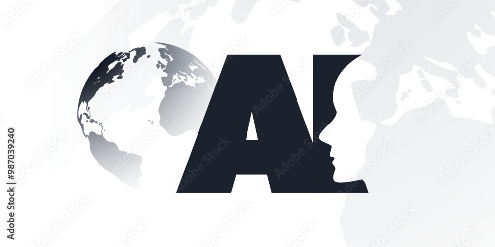 Poster black and white machine learning, artificial intelligence, cloud computing and global networks conce