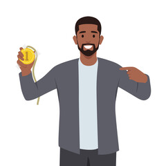 Young Business man holding gold medal. Flat vector illustration isolated on white background